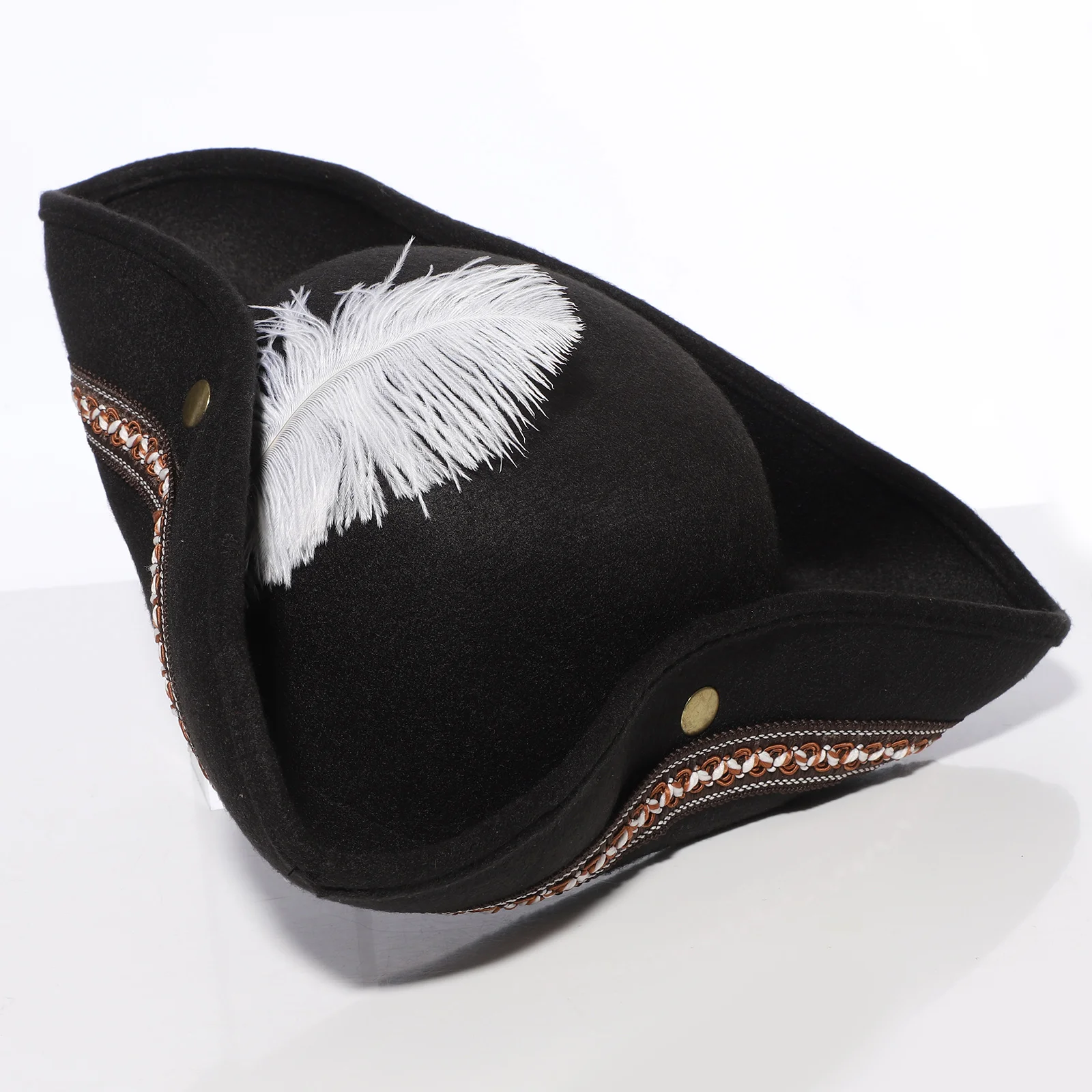 1Pc Unisex Wide Brim Captain Hat Vintage Masquerade Party Men Women Tricorn Hat Pirates Cap Halloween Pirate Cosplay Accessory