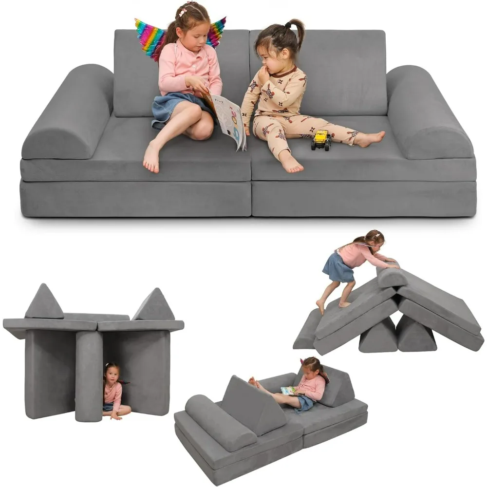 Play Couch Sofa, Modular Kids Play Couch, Kids Couch Building Fort for Playroom Bedroom, Children Convertible Foam Cushion Couch