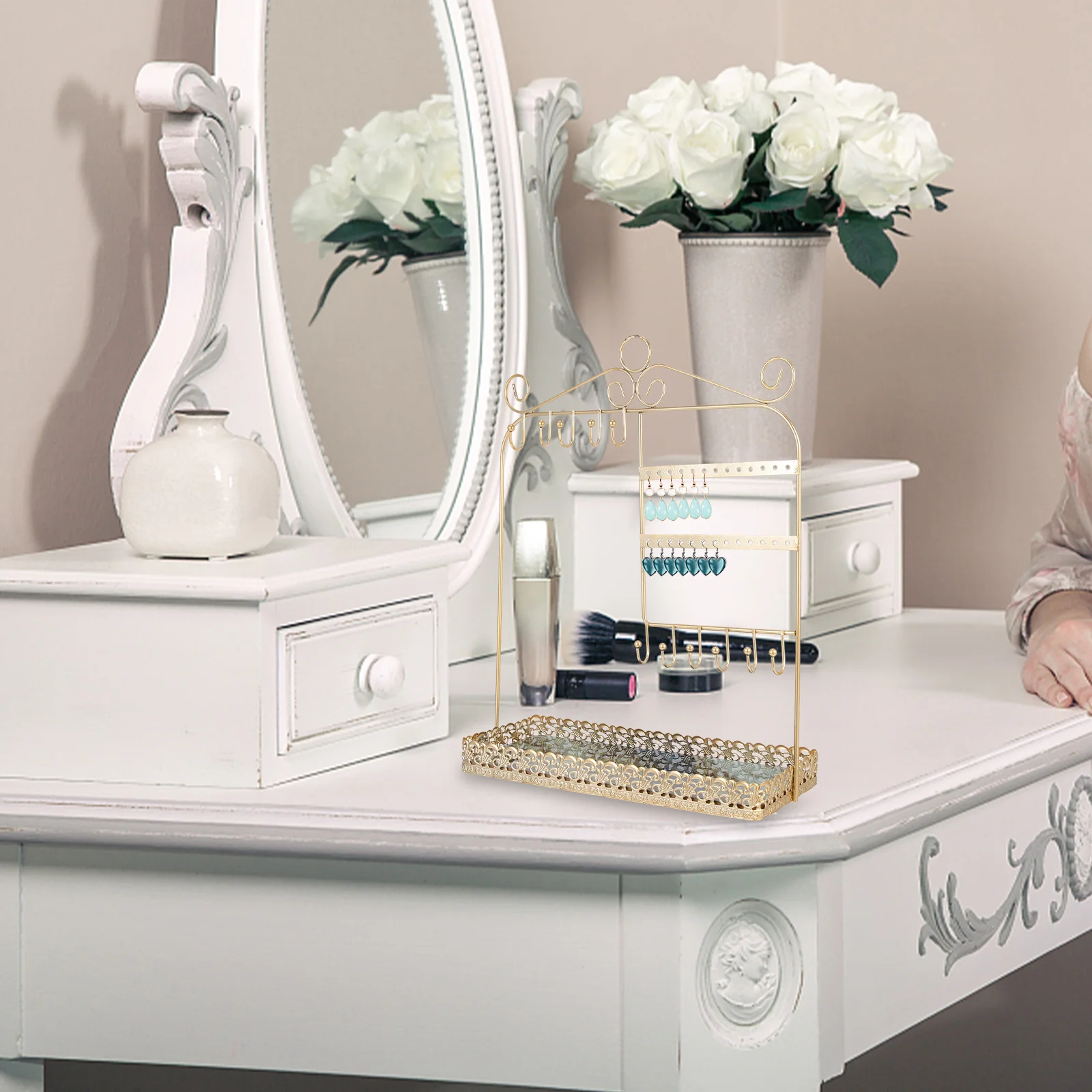 

Golden Jewelry Display Rack Iron Wall Hanging Stand For Earrings Bracelets Necklaces Organizer Decorative Storage Home Accessory