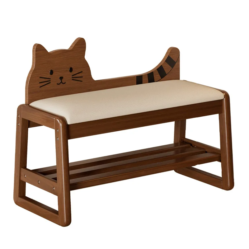 Solid wood kitten  change stool 2026 new door stool shoe cabinet integrated household shoe rack home  entrance stool