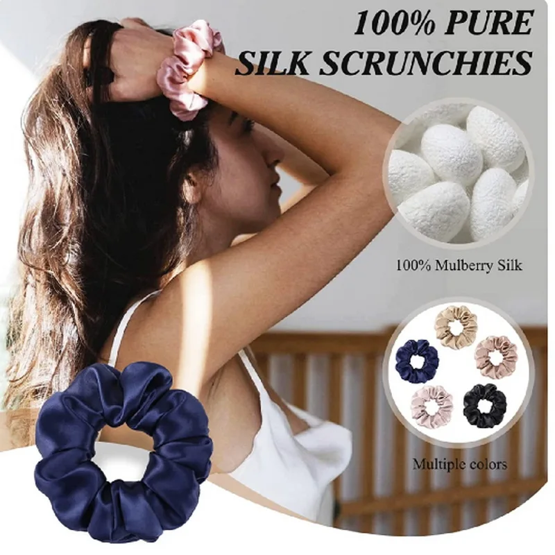 Women 100% Pure Mulberry Silk Hair Tie White Silk Scrunchies Girls Elastics Hair Rubber Band Solid Color hair rope chouchou soie