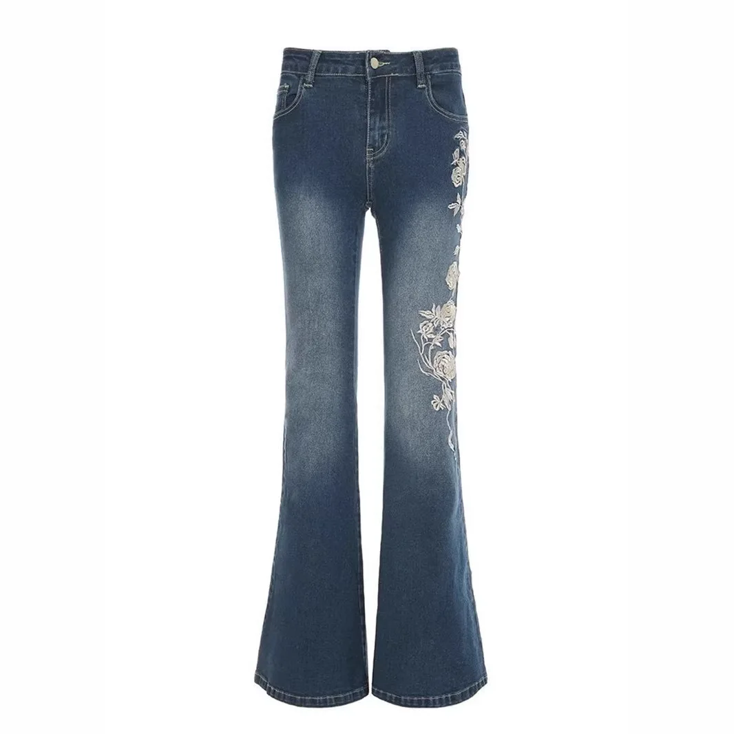 Women's Jeans American Retro Spice Girl Design Sense Old Washed Jeans Children 2026 Summer Embroidery Slim Fit Slim Pants view 4