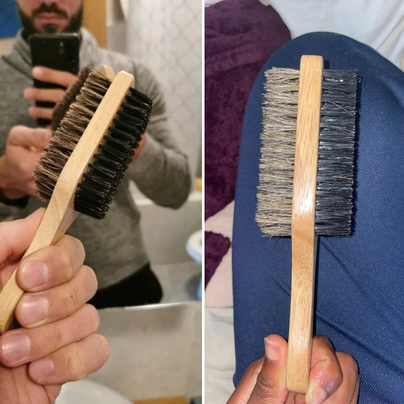 Beard Brush with Natural Wooden Handle and Bristles for Men Grooming and Styling