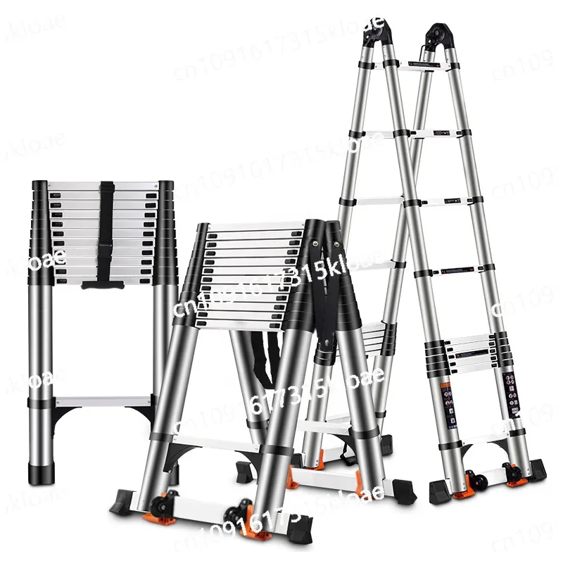 Telescopic ladder, aluminum alloy multifunctional joint herringbone ladder, household folding aluminum ladder