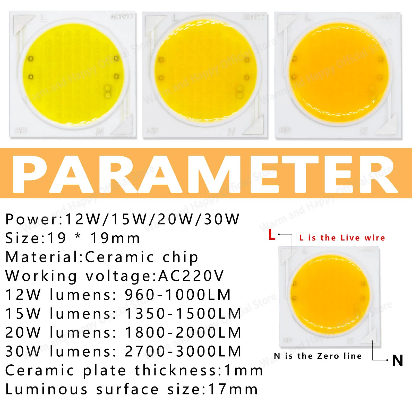 3pcs LED COB Chip AC220V 3W 5W 7W 9W 12W 15W 20W 30W Ceramic Substrate Lamp Bead DIY Floodlight Spotlight Tube Light Bulb view 3