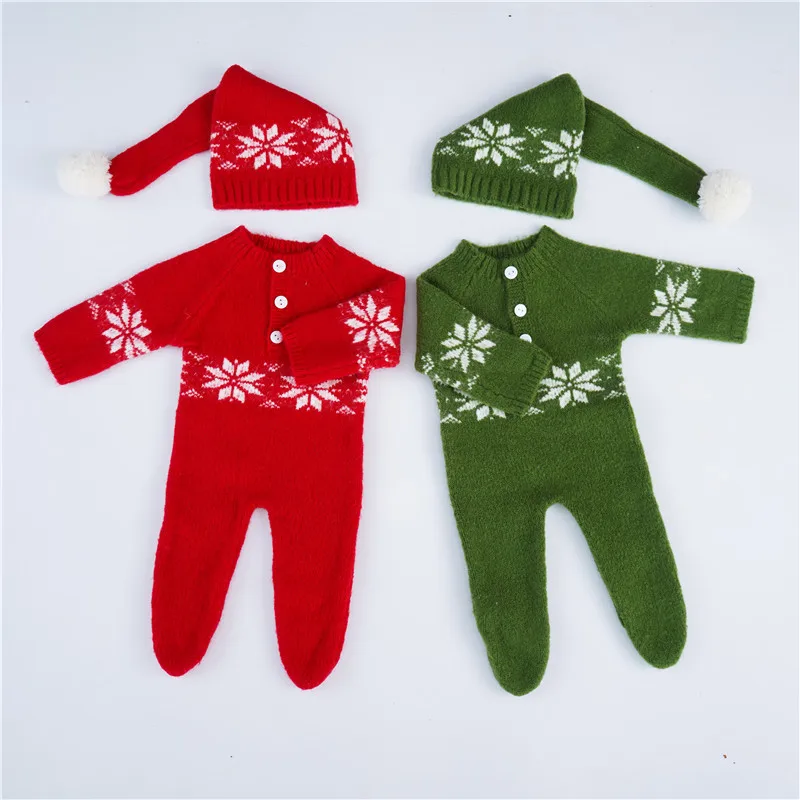 

Newborn Christmas set 2023 new style mohair hand-knitted Christmas hat onesie baby photography props