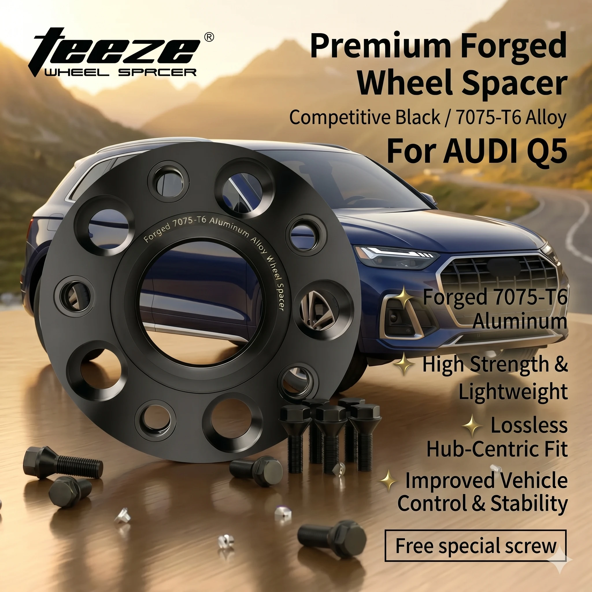 

TEEZE Forged Aluminum Wheel Spacers 5x112 CB 66.5mm M14x1.5 Hubcentric Adapters For Audi Q5 SQ5 8R FY Sportback SUV 1 Piece