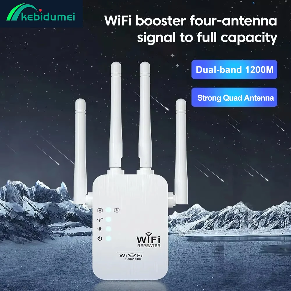 

Kebidumei WiFi Extender 1200Mbps Wireless WiFi Repeater Long Range WIFI Signal Booster Wireless Network Internet Repeater Router