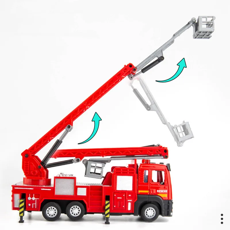 New 1:50 Alloy Pull Back Ladder Fire Truck Model,Original Packaging Fire Rescue Car Toys,Children's Gifts,Wholesale