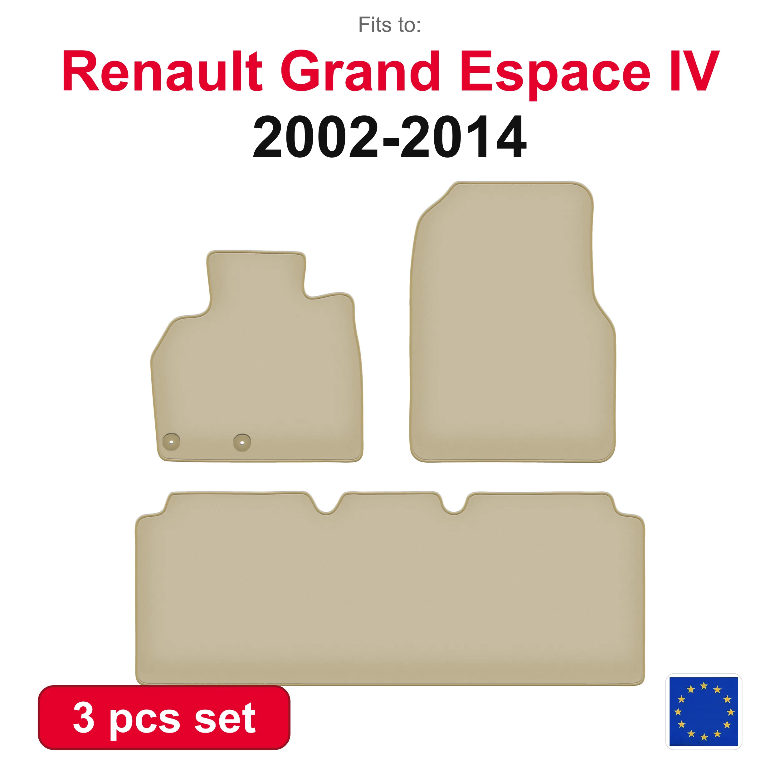 PREMIUM-Velours-Autofußmatten für Renault Grand Espace IV Minivan (2002-2014) – beige, passgenau (3-teilig), passgenaues Autofußmatten-Set