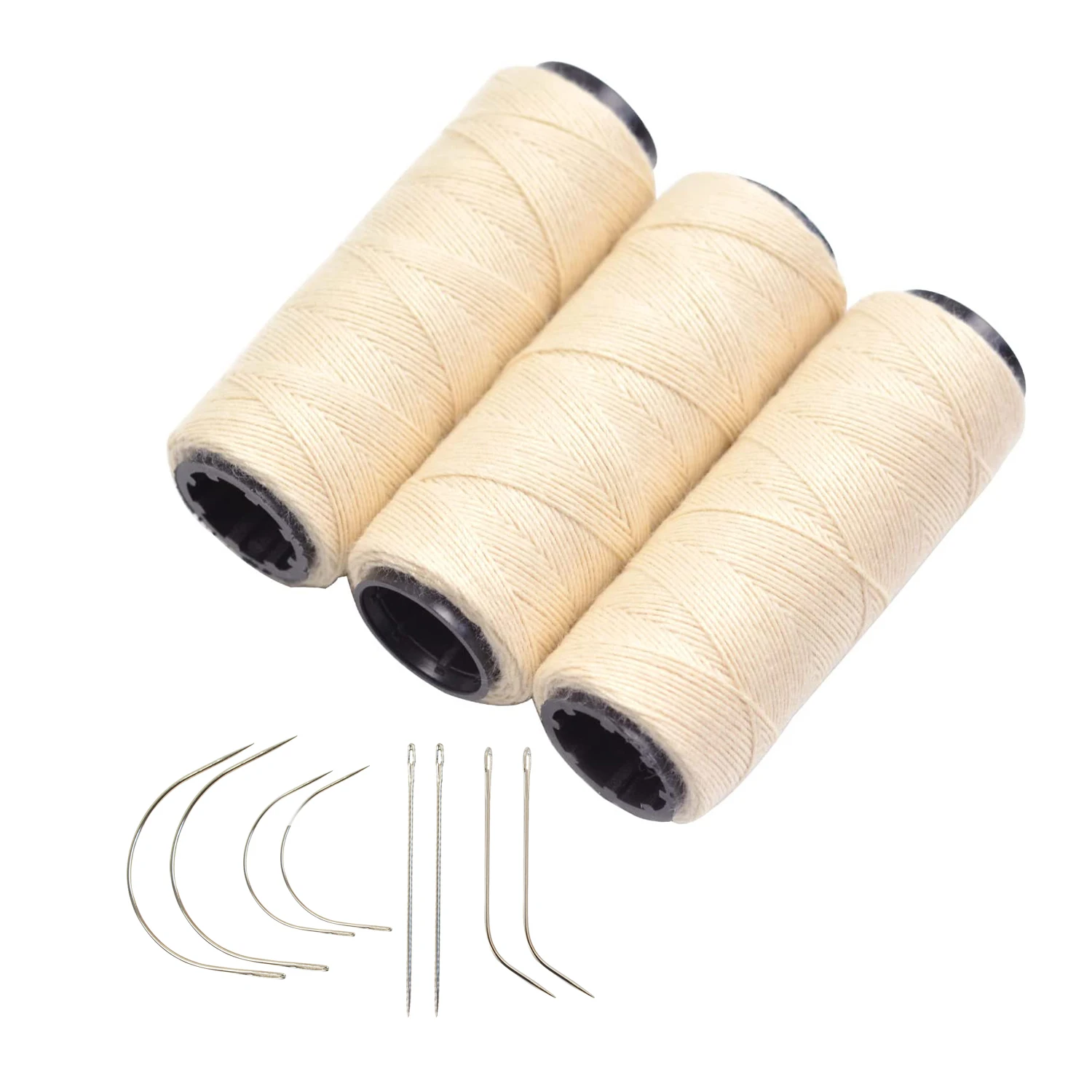 Juego de agujas de coser con 3 rollos, hilos de coser para hacer pelucas, costura a mano, trama de cabello DIY, 8 piezas