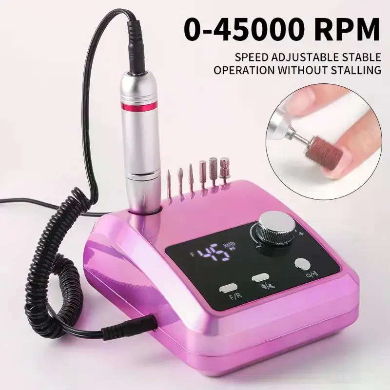 Máquina pulidora eléctrica para uñas, lijadora de torno profesional para manicura de Metal, con pantalla HD, 45000 RPM