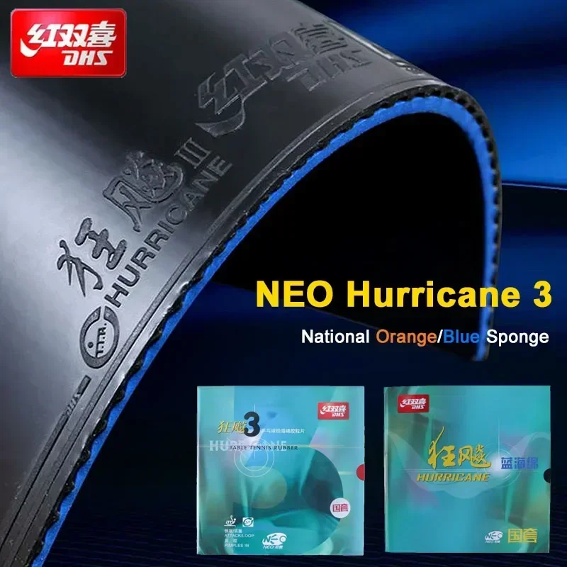 Original DHS Neo Hurricane 3 National Tischtennis-Gummi, orangefarbener Schwamm, blauer Schwamm, professionelles Ping-Pong-Gummi