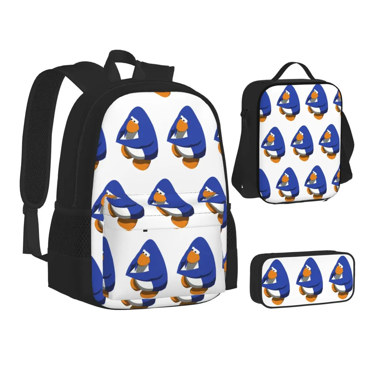 

Club Penguin BOI Backpacks Boys Girls Bookbag School Bags Children Rucksack Lunch Bag Pen Bag Three-Piece Set