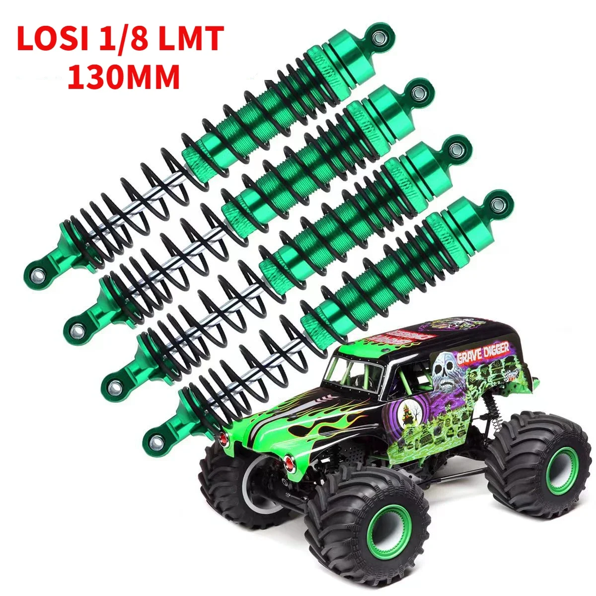 4 szt. Amortyzator 130mm LOSI 1/8 LMT W75 ze stopu aluminium przednia i tylna uniwersalna solidna oś do 1/8 Monster Truck samochodowych RC