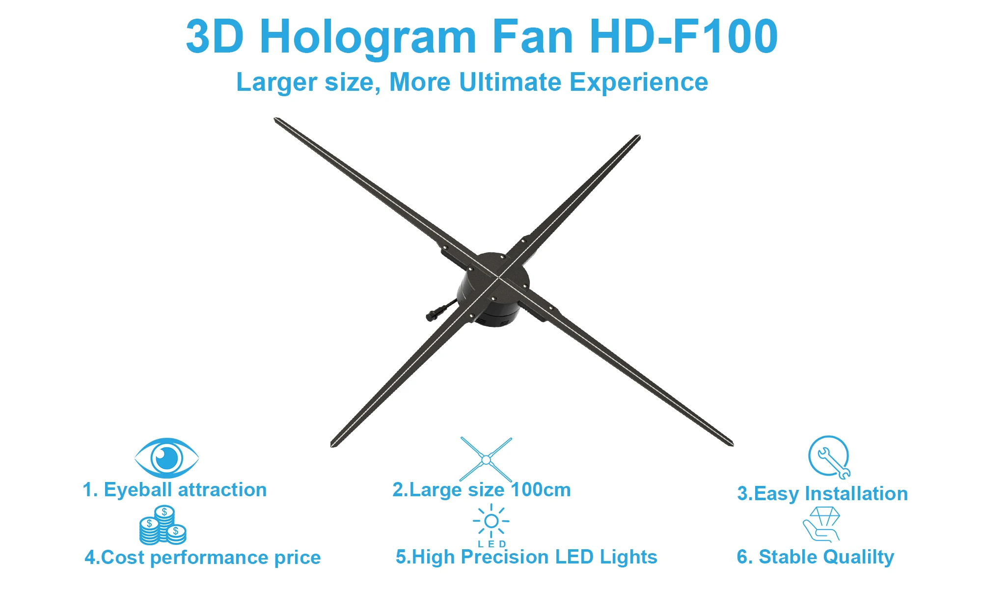 100cm 3d Holographic Advertising Led Fan Display New 4 Blades Hd Hologram Fan