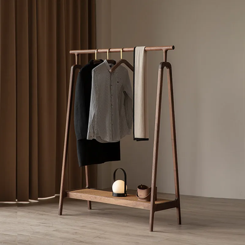 Solid wood coat rack Hanging hanger Floor-to-ceiling Nordic black walnut hanger Drying clothes Bedroom home
