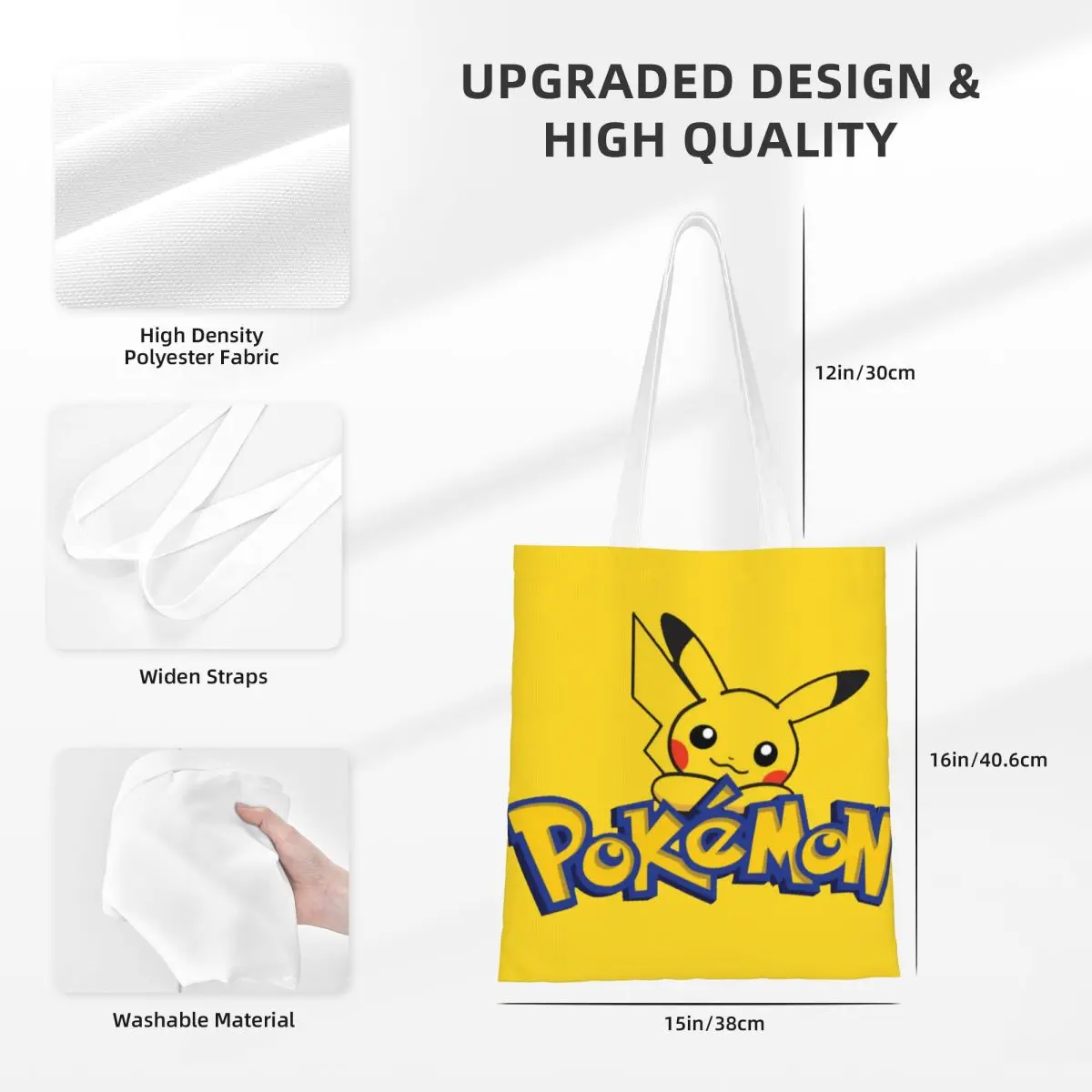 Custom Kawaii Printing Cartoon Animation Pokemon Pikachu Logo Shopping Tote Bags Reusable Canvas Shopper Shoulder Handbag