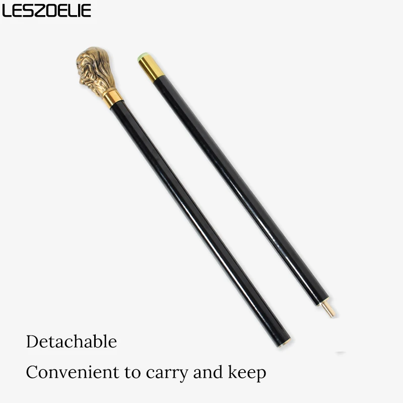 Black Gold Lion Head Handle Detachable Beech Wood Walking Cane Elegant Vintage Walking Stick Men Women Cosplay Decorative Use