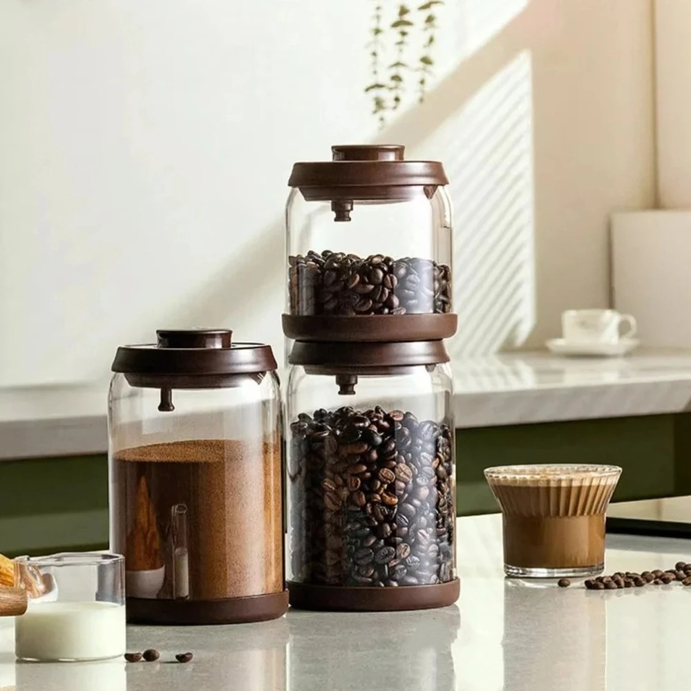 

600-2000ml Coffee Beans Glass Jar Sealed Clear Coffee Vacuum Canister Anti Oxidant Fresh Keeping Storage Container Cafe Supplies