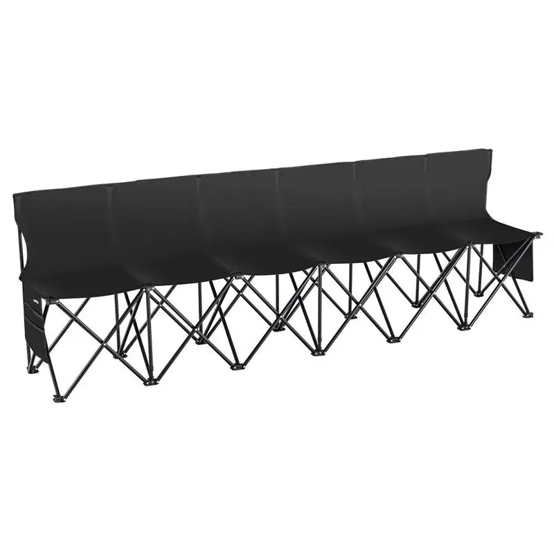 Portable Folding Bench, 6 Seat Foldable Soccer Bench with Side Pockets and Carrying Bag, Lightweight Sideline Seating with Back Rest for Football, Baseball, Camping, Outdoor Events, Black