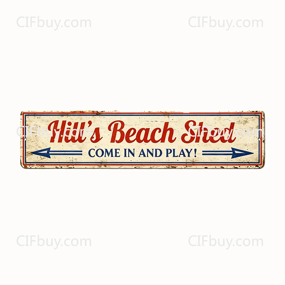 1pc Customizable Vintage Arrow Metal Plaque Personalized Custom Text Beach House Porch Patio Wall Hanging Decor
