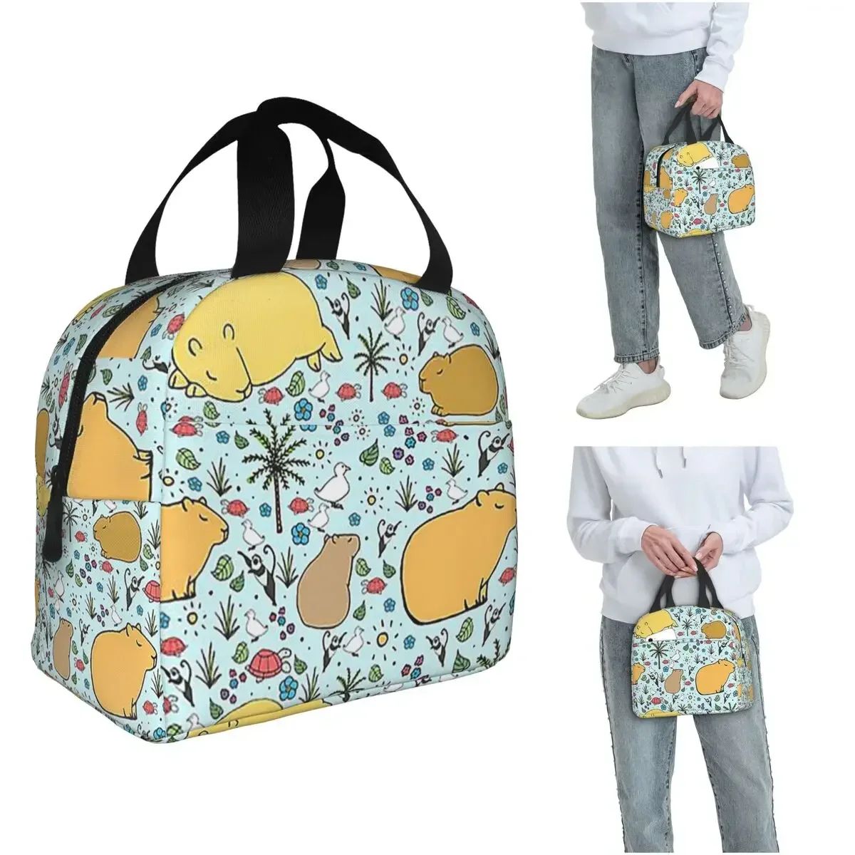 Capybaras In Blue Insulated Lunch Bag for Women Children Leakproof Food Boxes Thermal Lunch Box Tote