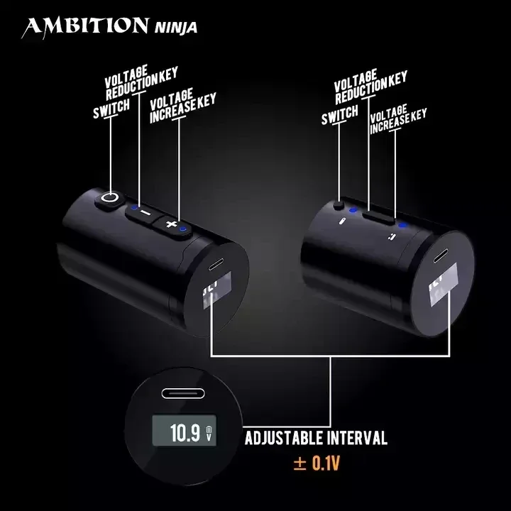 2025 رائجة البيع طموح النينجا 2400mAh 4.0 السكتة الدماغية محرك قوي Coreless الرقمية اللاسلكية الروتاري قلم الوشم آلة لفن الجسم