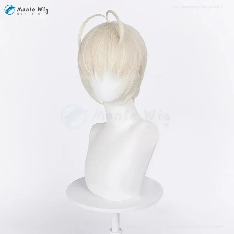 Pelucas de cosplay de Anime Kasugano Haruka para hombre, peluca corta dorada gris claro, accesorios de fiesta para el cabello resistentes al calor, peluca cap72b