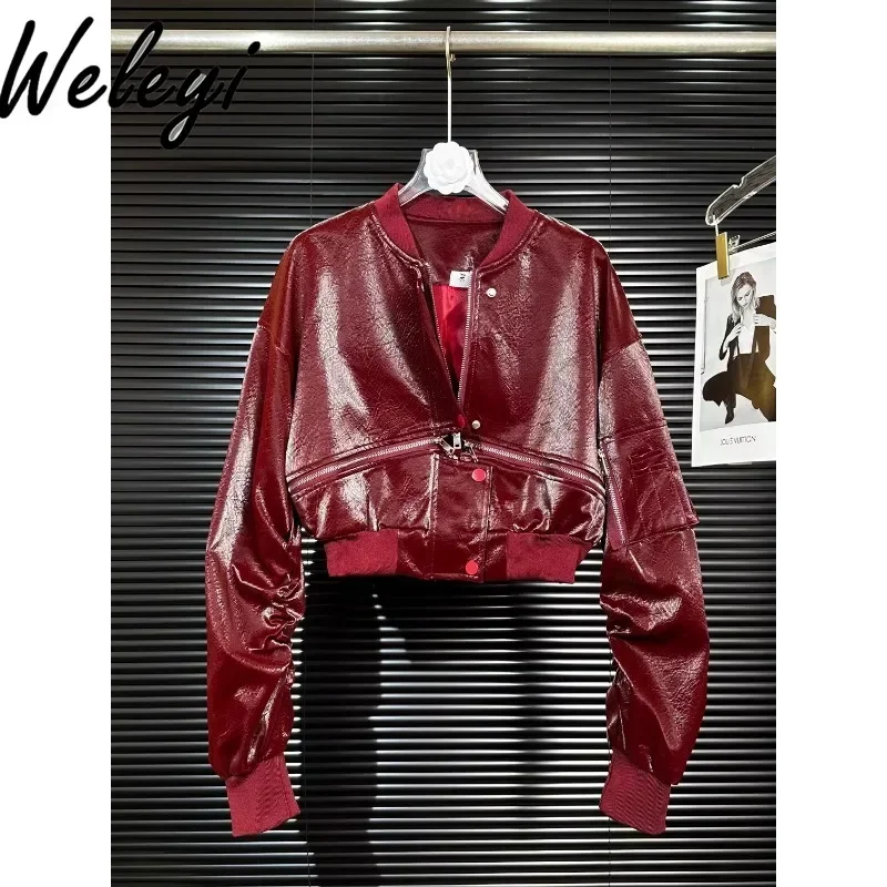 Locomotive Clothing Patent Leather Glossy Zipper PU Leather Jacket Fashionable Clip Gram Jacket Women's Leather Jackets Women