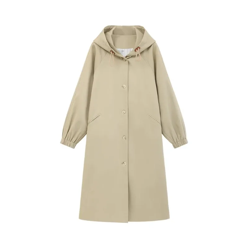 Korean Style Spring Autumn Casual Loose Fit Hooded Trench Coat Women Mid-Length Long Sleeve Chic Elegant Coat for Casual Looks