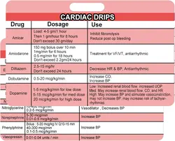 Red Cardiac Drips Reference Horizontal Badge Card 2x3 Inch Cardiac Badge Card Emergency Nurse Badge Reference Card 4 Pcs