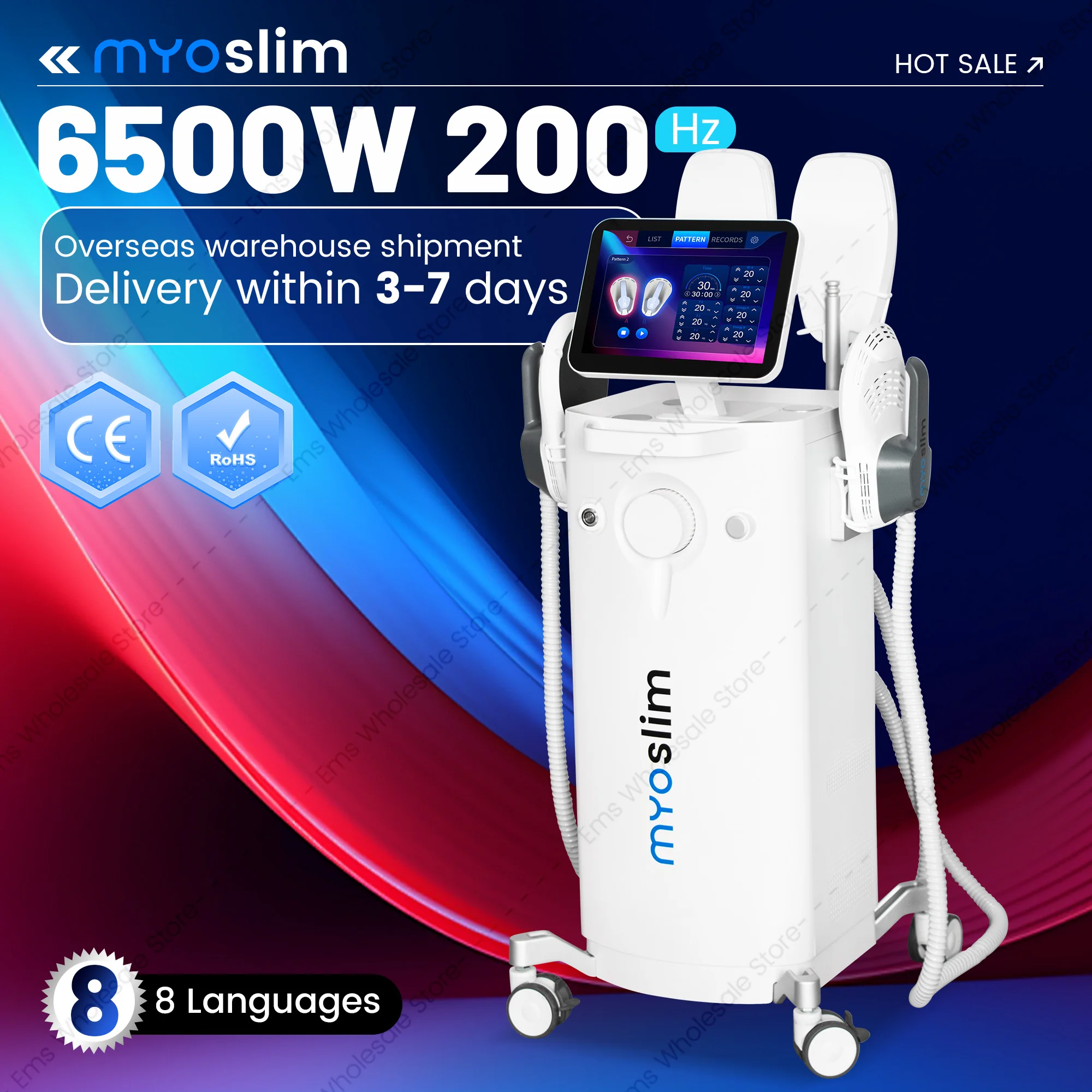 

Myoslim 15 Tes 6500 Вт NEO для похудения Nova сжигание жира мышцы EMS электромагнитная стимуляция тела Hiemt Pro складной экран