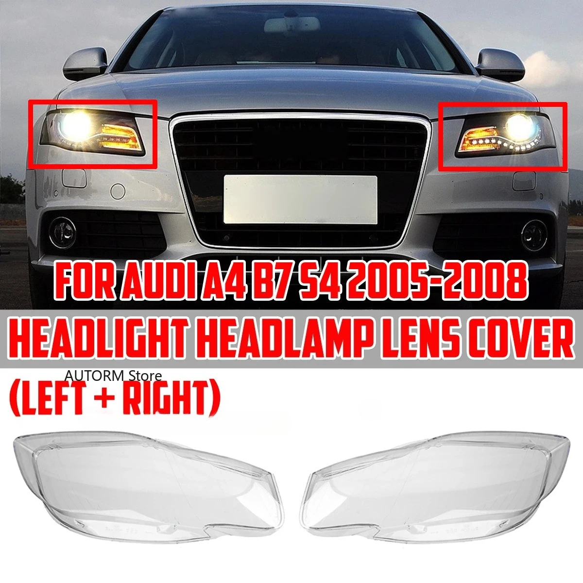 

Front Headlight Lens Cover For Audi A4 B7 S4 RS4 2005 2006 2007 2008 Pair Transparent Lampshade Clear Headlamp Cover Shell