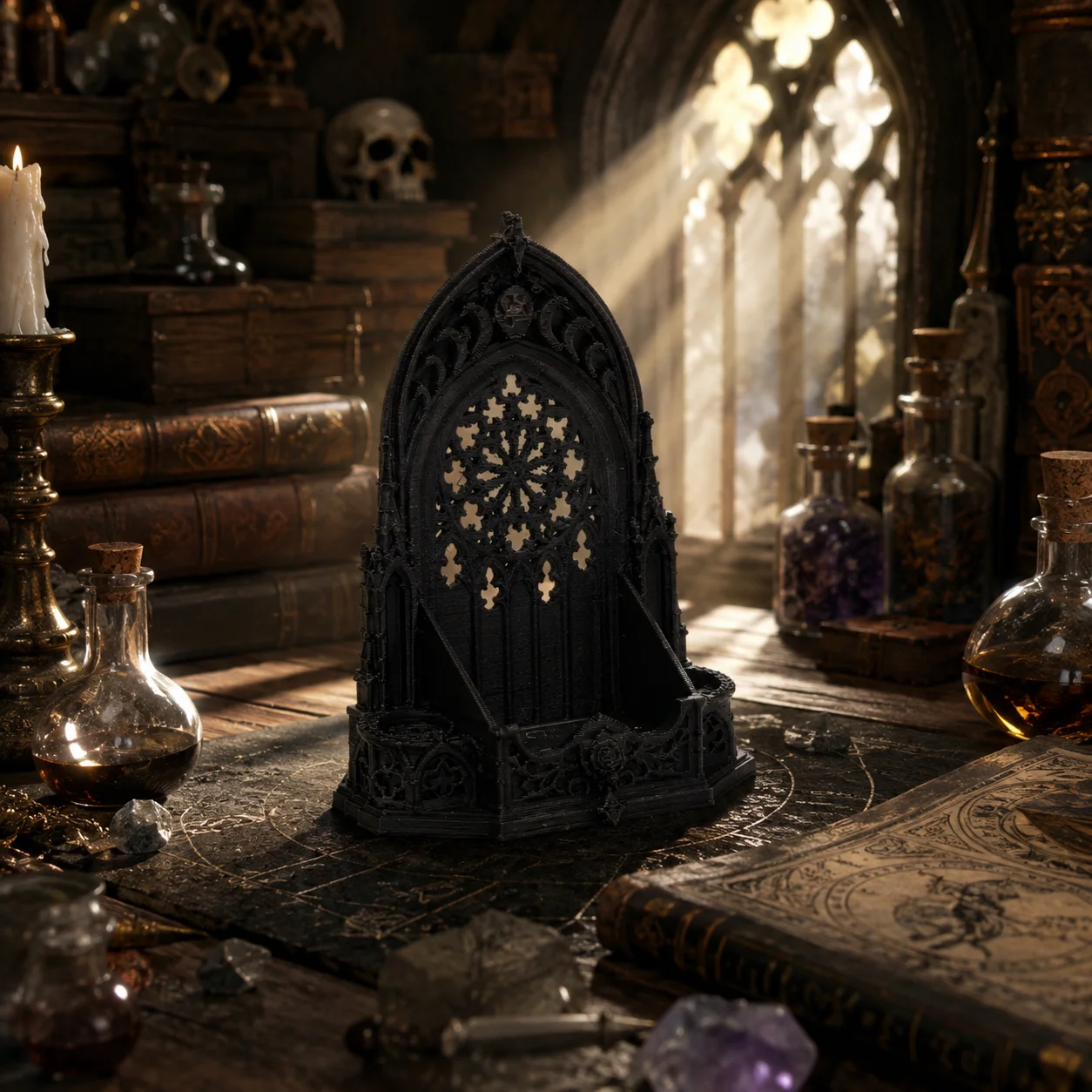 Gothic Cathedral Arch mini Display Stand Diorama, Rose Window Hollow Base Suitable for Dollhouse Scene Decoration