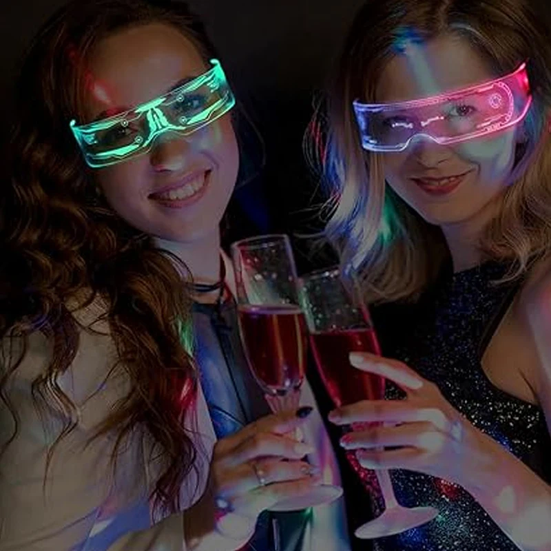 Fashion Y2K Glasses Colorful Luminous LED Neon Light Party Glasses For Men Women Carnival Night Glow Sunglasses In The Dark