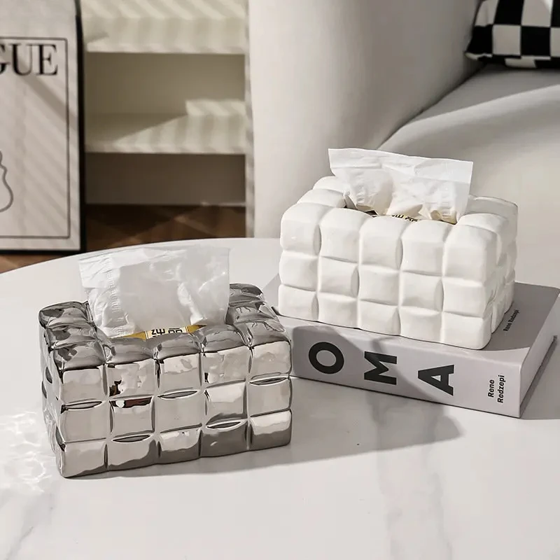 

Electroplated Ceramic Tissue Box Creative Napkin Tissue Holder Nordic Home Decoration Art Living Room Tissue Storage Box