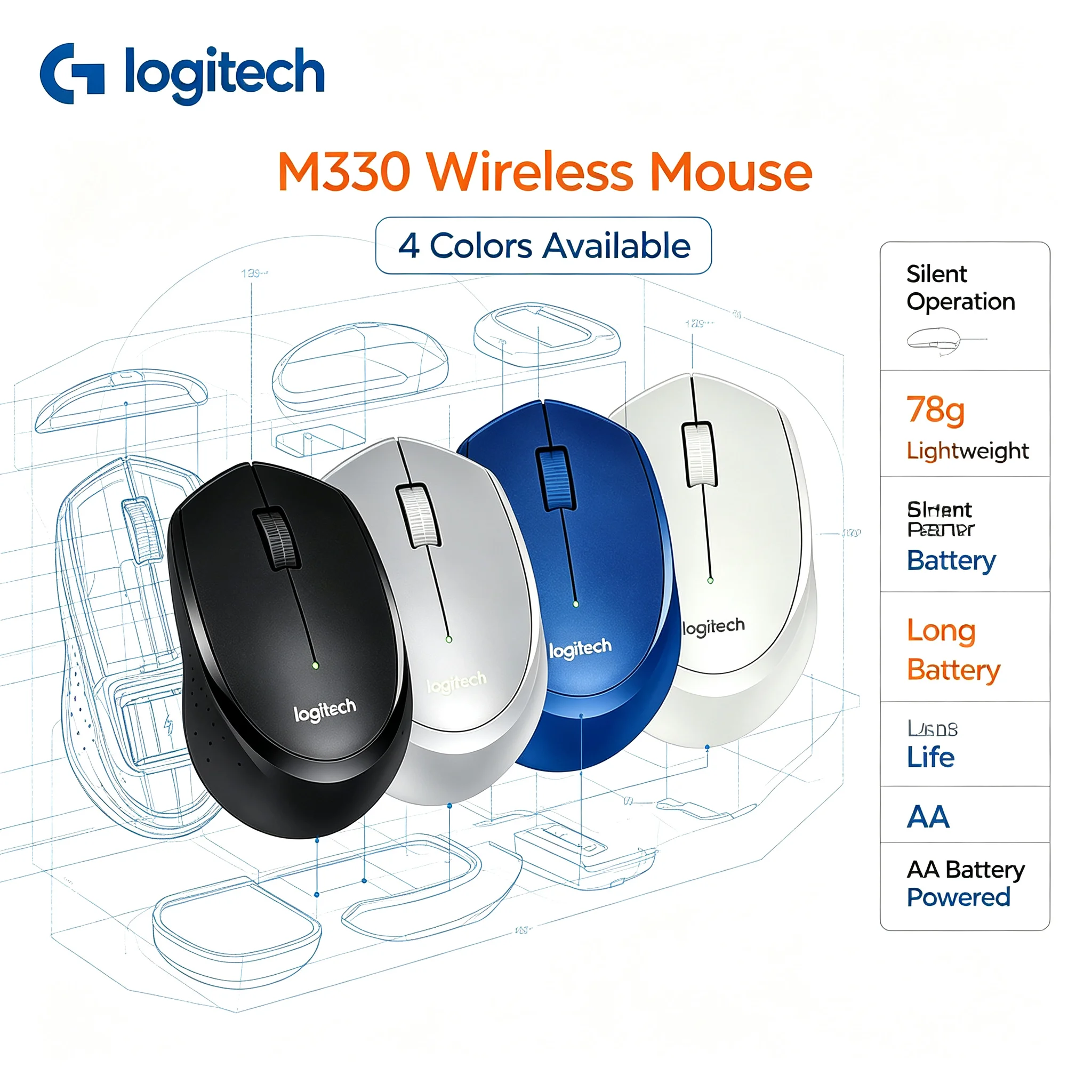 Logitech M330 Quiet Wireless Mouse, Stable 2.4G Signal Ergonomic Mice For Business Office Workers