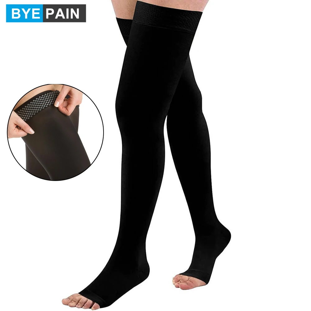 1Pair Thigh High Compression Socks, Firm Support 20-30 mmHg Gradient Compression Stockings for Running, Sports
