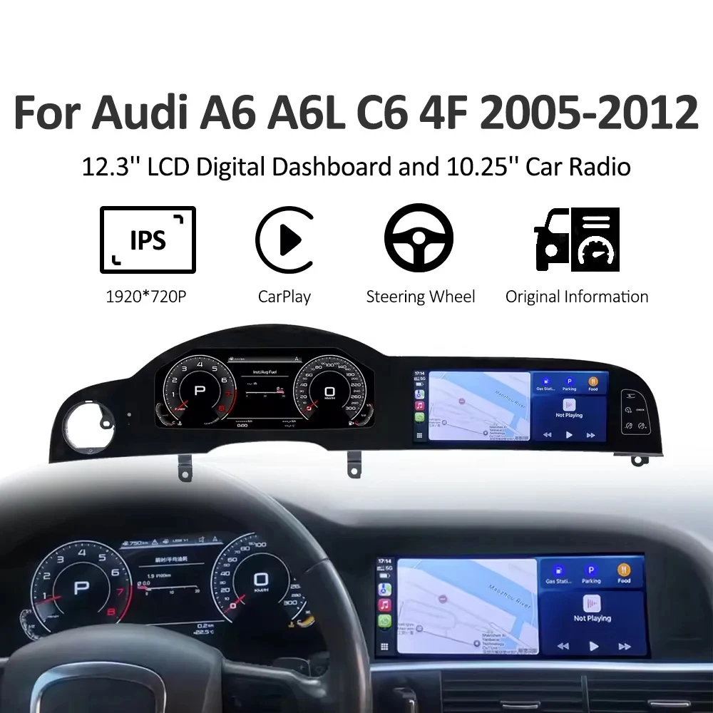 

Digital Dashboard Upgrade for Audi A6 A6L C6 4F 2005-2012 Car Digital LCD Instrument Speedometer Dual Screen