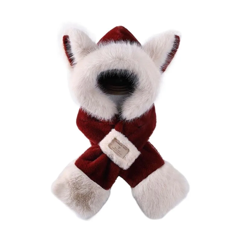 

Lei Feng Cap Cartoon Winter Plush Hat 2 IN 1 Windproof Animal Ear Scarf Hat Warmer Anti-cold Ear Protection Cap Outdoor