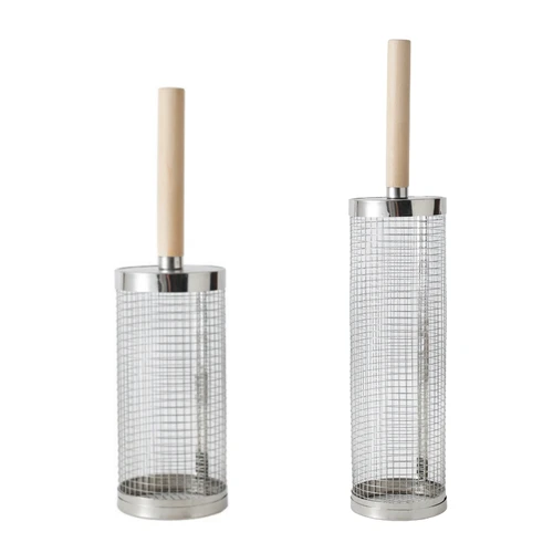 Jaula para barbacoa rodante con mango de madera, cesta para barbacoa al aire libre, tubo para barbacoa de acero inoxidable, red para barbacoa