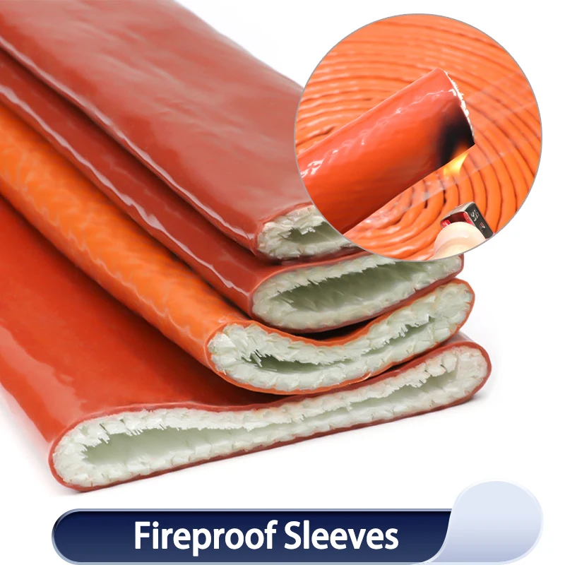 1~10m Fireproof Sleeve High Temperature Resistant Silicone Resin Coated Braided Fire Retardant Casing Pipe Fiberglass Tube