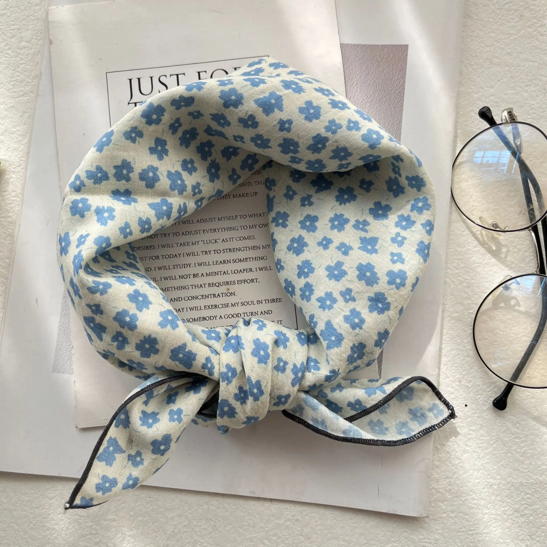 Silk Scarf Small Square Women\'s Cotton and Linen Fresh Small Floral Encrypted Decorative Retro Headband Korean Version Exquisite