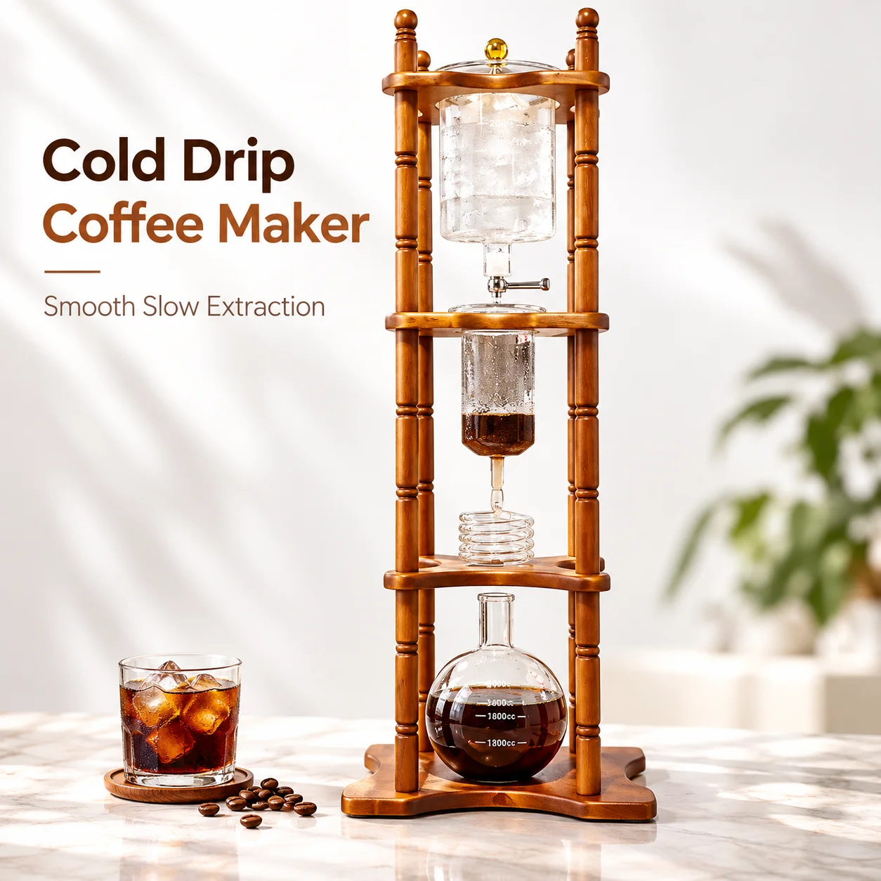 AOLIVIYA 3000ml Cold Drip Coffee Maker 25 Cup Ice Brew Tower Glass Slow Drip Coffee Brewer With Wooden Stand For Home Cafe