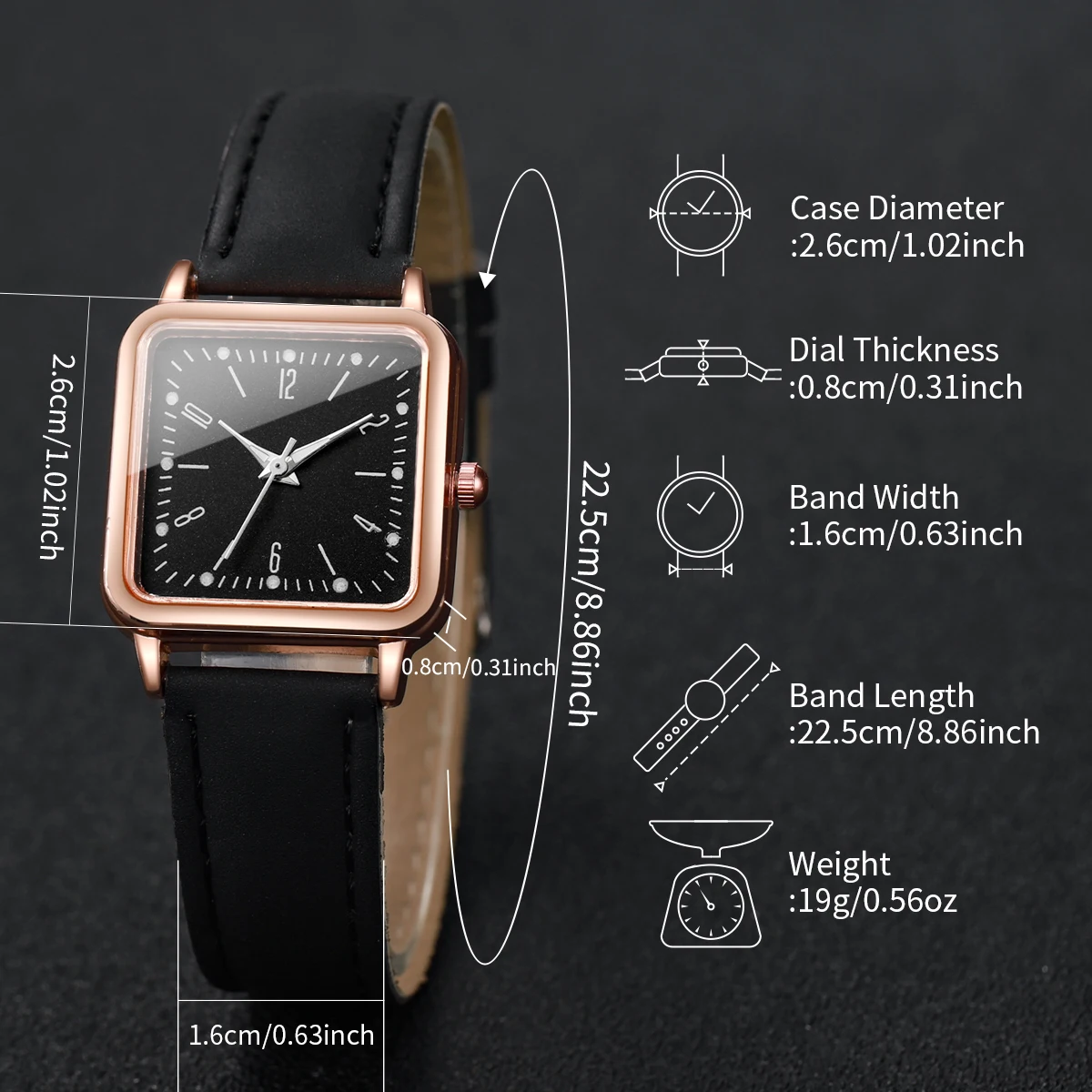 نساء موضة حزام من الجلد كوارتز ساعة اليد بسيطة صغيرة مربعة الشكل ساعة Reloj Mujer بنات ساعة هدية (بدون صندوق)