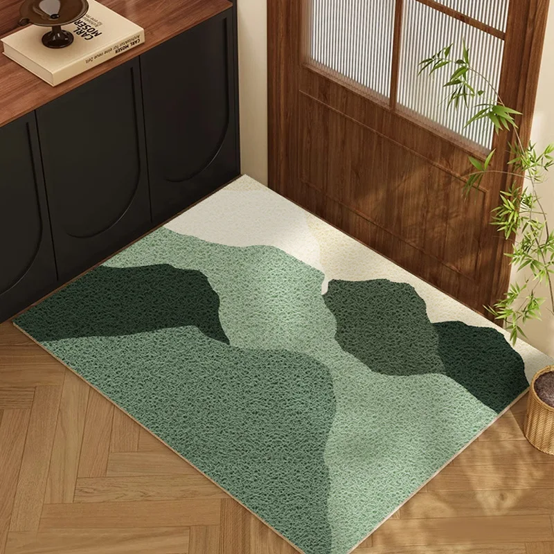 Outdoor Green Entrance Rug Absorbs Dirt Door Mat Door Scraping Dust Removal Foot Mat Pvc Wire Circle Dirt Resistant Carpet