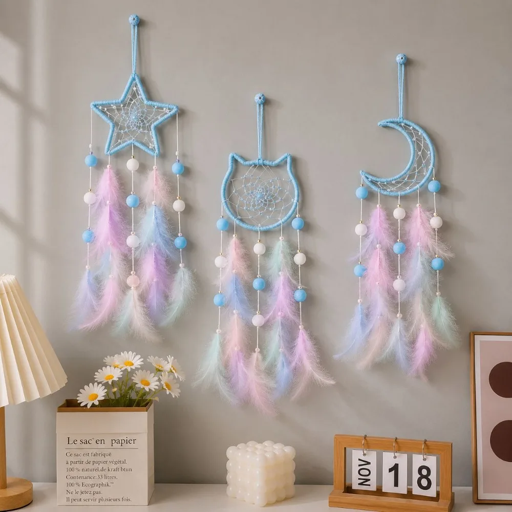 Cute with Light Dreamcatcher Ornament Feather Decor Boho Style Dreamcatcher Pendant Wall Hanging Home Wall Decor