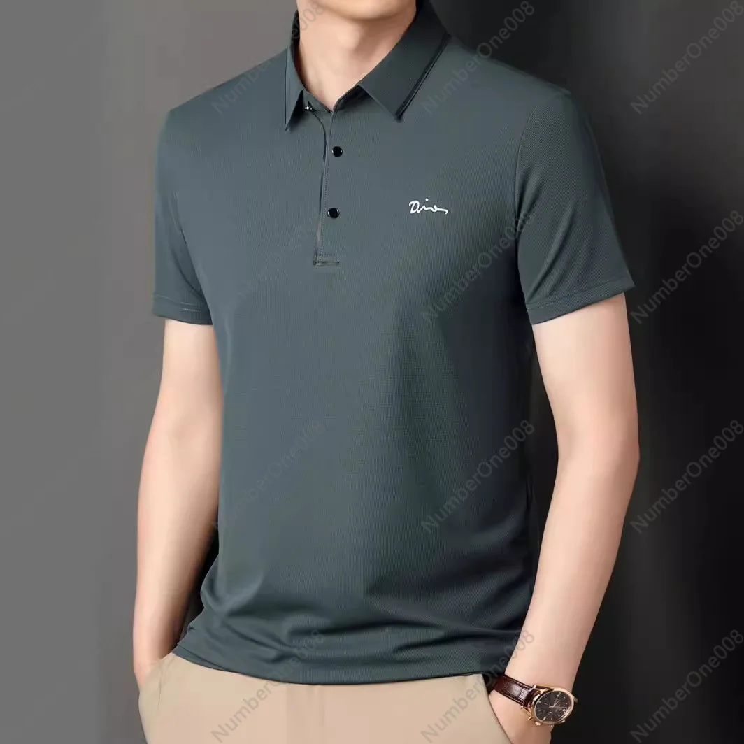 Summer New Men's Short-sleeved POLO Shirt Casual Lapel Polyester Ammonia Small Waffle Half-sleeved T-shirt Men's Wholesale