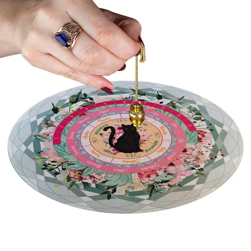 Black Cat Dowsing Divination Pad Pendulum Mat 8.5 Inch Round Mousepad Pendulum Dowsing Pad for Divination Metaphysical Message